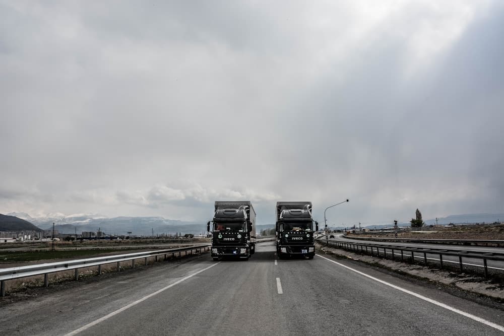Cargo trucks on a highway